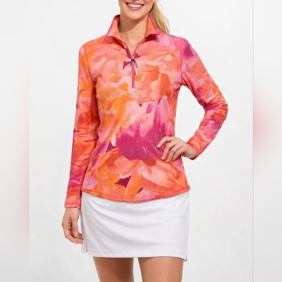 Talbots Jackets & Blazers - Talbots Size XS 1/4 Zip Pullover Pink Orange Floral Stretch Top Pockets Golf